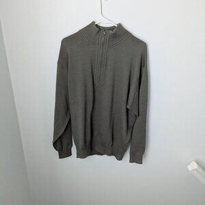 Vintage Bogner Men's Half Zip Green-Gray Wool Blend Sweater, XL